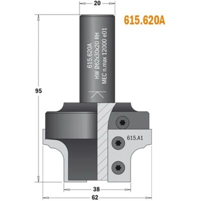 CMT ORANGE TOOLS 615.620A Cuerpo de Fresa - Acero de Alta Resistencia - Puertas MDF CMT ORANGE TOOLS 615.620A Cuerpo de Fresa - Acero de Alta Resistencia - Puertas MDF