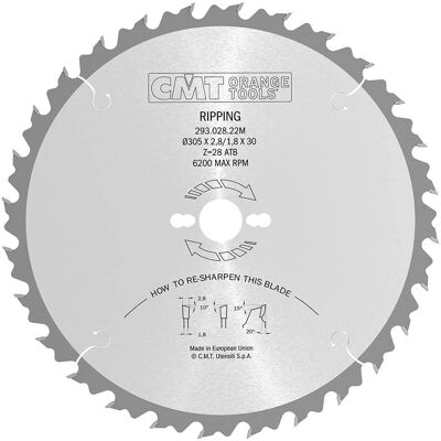CMT 293.028.22M Kreissägeblatt - 28Z 20° für Holzschnitt CMT 293.028.22M Kreissägeblatt - 28Z 20° für Holzschnitt
