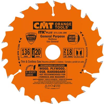 CMT Orange Tools 271.136.18H - Ultra ITK Kreissägeblatt für Holz CMT Orange Tools 271.136.18H - Ultra ITK Kreissägeblatt für Holz