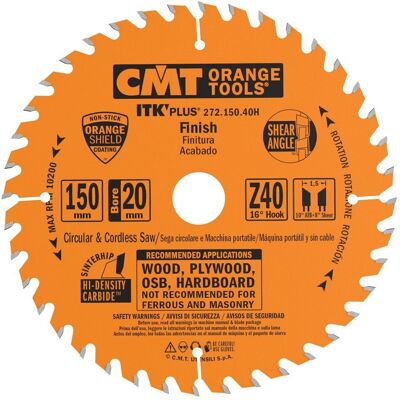 CMT 272.150.40H Kreissägeblatt 150mm 40 Zähne für Holz & Mehrschichtplatten CMT 272.150.40H Kreissägeblatt 150mm 40 Zähne für Holz & Mehrschichtplatten