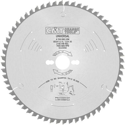 CMT 294.060.10M Universalschneidblatt - 254x2.4/1.8x30 - Z60 - -5° CMT 294.060.10M Universalschneidblatt - 254x2.4/1.8x30 - Z60 - -5°