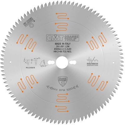 CMT ORANGE TOOLS Kreissägeblatt chrom HW 300x3.2/2.2x30 Z96 TCG-3°NEG CMT ORANGE TOOLS Kreissägeblatt chrom HW 300x3.2/2.2x30 Z96 TCG-3°NEG
