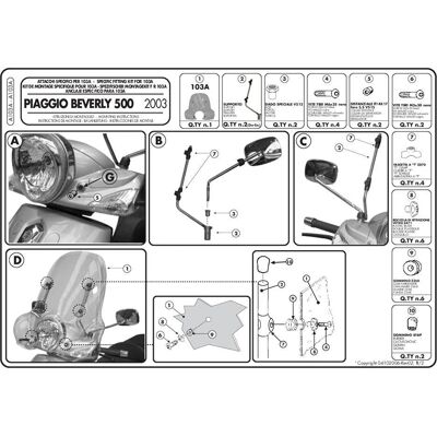 Kit di Montaggio Givi 103A per Parabrezza Piaggio Beverly Tourer Kit di Montaggio Givi 103A per Parabrezza Piaggio Beverly Tourer