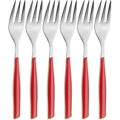 Set de 6 tenedores de postre Bugatti Glamour - Acero inoxidable, mango rojo Set de 6 tenedores de postre Bugatti Glamour - Acero inoxidable, mango rojo