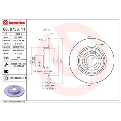 BREMBO Model 08.D758.11 - Bremseplade for Mercedes-Benz A, B, CLA BREMBO Model 08.D758.11 - Bremseplade for Mercedes-Benz A, B, CLA