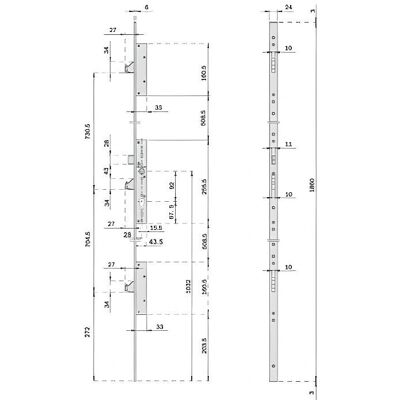 Serratura ISEO - 3 Punti Reversibile Acciaio Inox - 1860mm Serratura ISEO - 3 Punti Reversibile Acciaio Inox - 1860mm