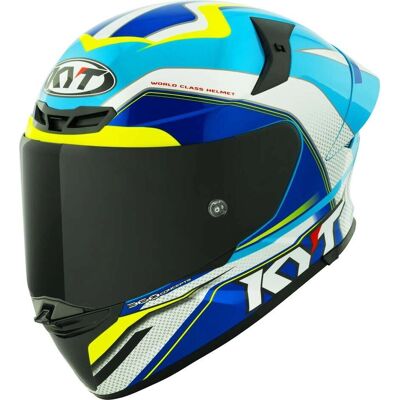 Casque de Course KYT TT-REVO Blanc et Bleu - Casque Moto - Publicité Casque de Course KYT TT-REVO Blanc et Bleu - Casque Moto - Publicité