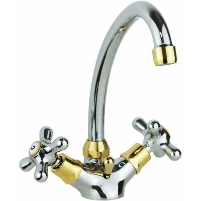 Grifo Paffoni Iris Cromo/Oro - Estilo Retro, Giratorio 360°, Drenaje Automático Grifo Paffoni Iris Cromo/Oro - Estilo Retro, Giratorio 360°, Drenaje Automático