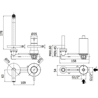 Paffoni - Baterie de perete pentru lavoar - Negru mat - 178mm duză Paffoni - Baterie de perete pentru lavoar - Negru mat - 178mm duză