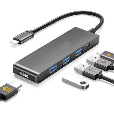 Trade Shop Hub USB Tipo-C 5 en 1 HDMI 4K Thunderbolt 3 - Concentrador USB Trade Shop Hub USB Tipo-C 5 en 1 HDMI 4K Thunderbolt 3 - Concentrador USB