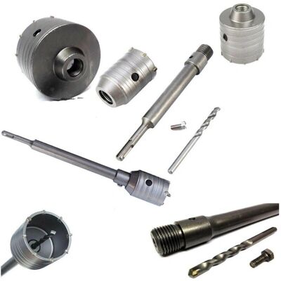 Trade Shop Taladro de pared con corona de 30-130mm, eje 35cm Trade Shop Taladro de pared con corona de 30-130mm, eje 35cm