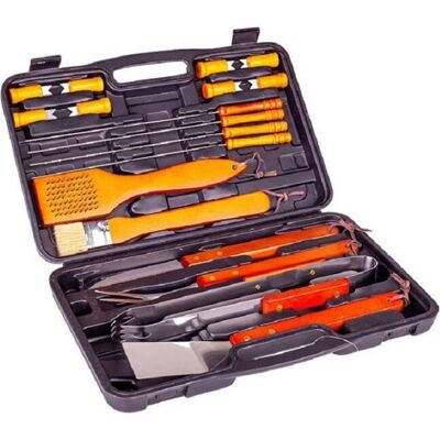 Trade Shop Traesio - 18-teiliges Grillset Edelstahl Holzgriff - Barbecue Typ Trade Shop Traesio - 18-teiliges Grillset Edelstahl Holzgriff - Barbecue Typ
