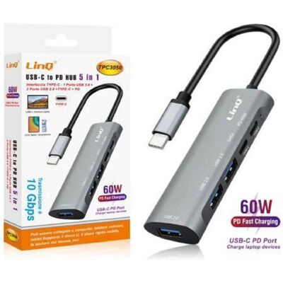 Trade Shop Tpc3050 - Hub USB-C 10Gbps 5 en 1 Carga Rápida Trade Shop Tpc3050 - Hub USB-C 10Gbps 5 en 1 Carga Rápida
