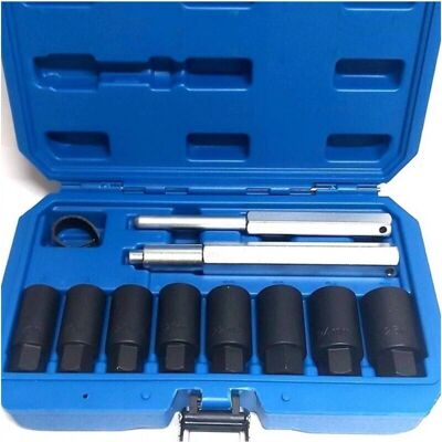 Trade Shop Traesio - Juego de 10 piezas de llaves de vaso cónicas para quitar pernos de seguridad Trade Shop Traesio - Juego de 10 piezas de llaves de vaso cónicas para quitar pernos de seguridad