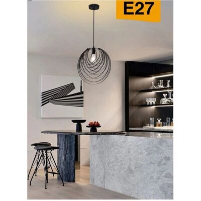 TRADE SHOP TRAESIO Lámpara Colgante Negra - Lámpara Geométrica E27 - Decoración Moderna TRADE SHOP TRAESIO Lámpara Colgante Negra - Lámpara Geométrica E27 - Decoración Moderna