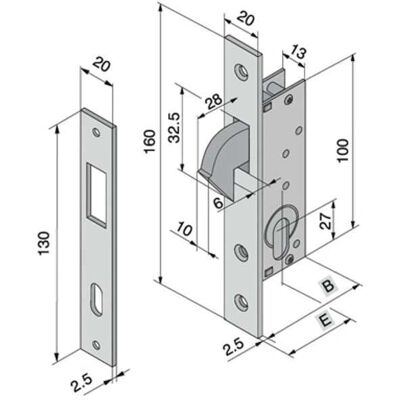 WELKA Model 106.1601 Zamek - Zamek z hakiem wpuszczanym do profili aluminiowych WELKA Model 106.1601 Zamek - Zamek z hakiem wpuszczanym do profili aluminiowych