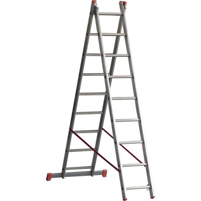 Escalera extensible de aluminio Marchetti - 2 elementos, 9+9 peldaños, naranja - Escalera Escalera extensible de aluminio Marchetti - 2 elementos, 9+9 peldaños, naranja - Escalera