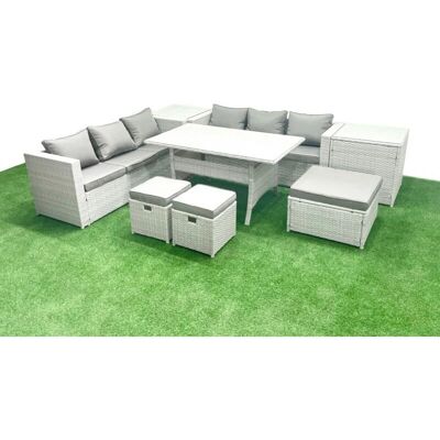 Fimous - Rattan Garden Furniture Set 9 Seater - Light Grey Fimous - Rattan Garden Furniture Set 9 Seater - Light Grey