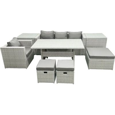 Fimous - Rattan Dining Set - 7 Seater - Light Grey - Garden Set Fimous - Rattan Dining Set - 7 Seater - Light Grey - Garden Set
