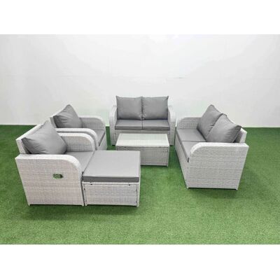 Fimous - 7-Seater Outdoor Reclining Sofa Set - Rattan - Light Grey - Garden Furniture Set Fimous - 7-Seater Outdoor Reclining Sofa Set - Rattan - Light Grey - Garden Furniture Set
