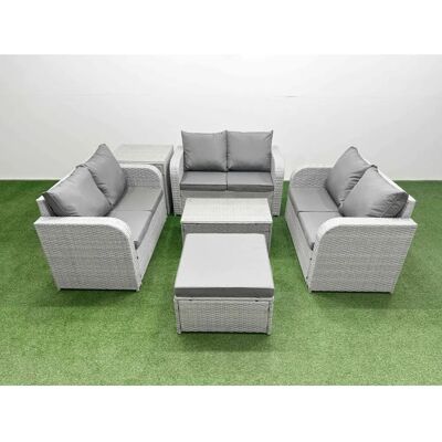 Fimous - 7-Seater Wicker Set - Grey - Table - Garden Fimous - 7-Seater Wicker Set - Grey - Table - Garden