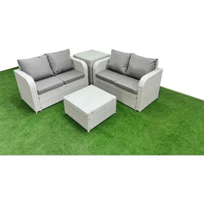 Fimous - 4 Seater Outdoor Love Sofa Set - Light Grey - Garden Furniture Set Fimous - 4 Seater Outdoor Love Sofa Set - Light Grey - Garden Furniture Set