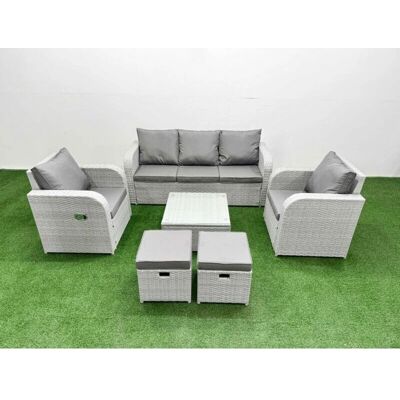 Fimous PE Rattan Garden Furniture Set - Light Grey - Reclining chair - Square coffee table - Garden furniture set Fimous PE Rattan Garden Furniture Set - Light Grey - Reclining chair - Square coffee table - Garden furniture set