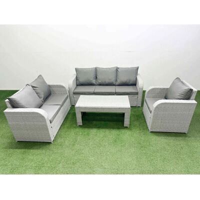 Fimous - Patio PE Wicker 6 Seater - Light Grey - Outdoor Furniture Set Fimous - Patio PE Wicker 6 Seater - Light Grey - Outdoor Furniture Set