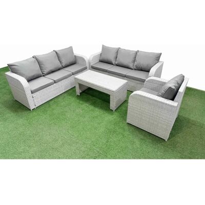 Fimous - 7S Poly Rattan - Oblong Table Sofa - Light Grey Fimous - 7S Poly Rattan - Oblong Table Sofa - Light Grey