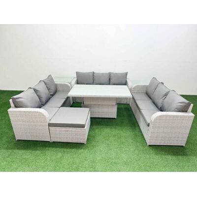 Fimous - PE Rattan Lounge Sofa - Light Grey - 10 Seater - Sofa set Fimous - PE Rattan Lounge Sofa - Light Grey - 10 Seater - Sofa set
