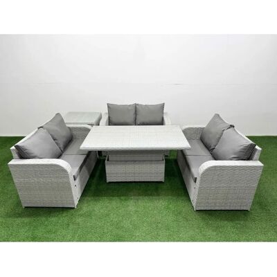 Fimous - 6 Seater PE Wicker Rattan Sofa Set - Light Grey Fimous - 6 Seater PE Wicker Rattan Sofa Set - Light Grey