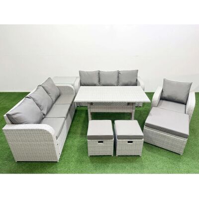 Fimous - 10 Seater Poly Rattan - Light Grey - Table Set - Outdoor Furniture Fimous - 10 Seater Poly Rattan - Light Grey - Table Set - Outdoor Furniture