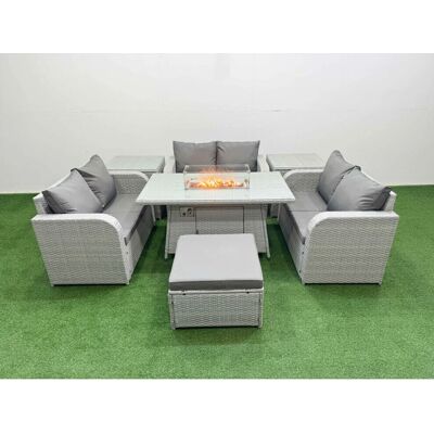 Fimous - 7 Seater PE Wicker Sofa Set - Firepit Table - Garden set Fimous - 7 Seater PE Wicker Sofa Set - Firepit Table - Garden set