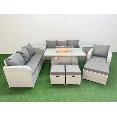 Fimous - 10-Seater Poly Rattan Firepit Sofa Set - Garden Furniture Set Fimous - 10-Seater Poly Rattan Firepit Sofa Set - Garden Furniture Set