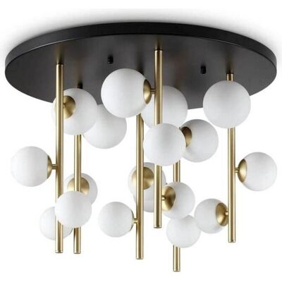 Luce a soffitto Perlage 18 luci Ideal Lux, ottone, paralume in vetro bianco - Plafoniera Luce a soffitto Perlage 18 luci Ideal Lux, ottone, paralume in vetro bianco - Plafoniera