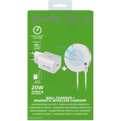 Celly Magchargekit - Tapis de charge sans fil + Adaptateur secteur - 10W - Turbo Charge - Blanc - Pour iPhone 12 Celly Magchargekit - Tapis de charge sans fil + Adaptateur secteur - 10W - Turbo Charge - Blanc - Pour iPhone 12
