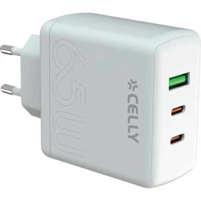 Celly TC3GAN65WEVOWH Chargeur - 3 USB-C - 65 W - Publicité Celly TC3GAN65WEVOWH Chargeur - 3 USB-C - 65 W - Publicité
