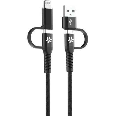Celly 4-in-1 Kabel - USB-C/USB-A zu USB-C/Lightning - 60W 2m Schwarz Celly 4-in-1 Kabel - USB-C/USB-A zu USB-C/Lightning - 60W 2m Schwarz