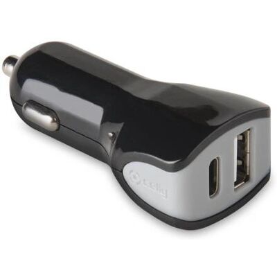 Celly CCTYPECUSBBK Carregador de carro - 17 W - Universal - Preto Celly CCTYPECUSBBK Carregador de carro - 17 W - Universal - Preto