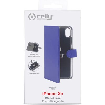 Étui portefeuille bleu Celly Wally pour iPhone XR - Publicité Étui portefeuille bleu Celly Wally pour iPhone XR - Publicité