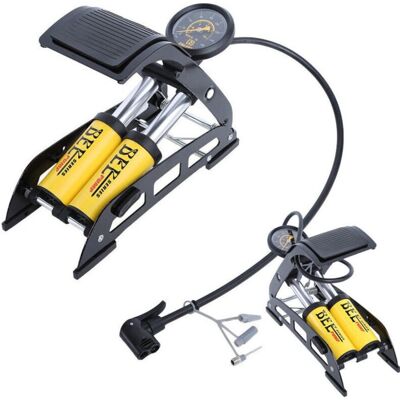 Trade Shop Traesio - Bomba de pie doble cilindro con manómetro - Bicicleta, Coche, Moto - 10 Bar Trade Shop Traesio - Bomba de pie doble cilindro con manómetro - Bicicleta, Coche, Moto - 10 Bar