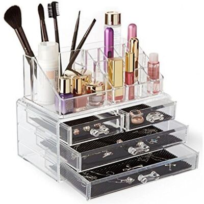 Trade Shop - Organizador de Maquillaje - 16 Compartimentos, Acrílico Trade Shop - Organizador de Maquillaje - 16 Compartimentos, Acrílico
