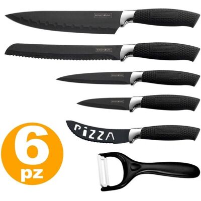 Set de cuchillos de cocina de cerámica y acero - 6 piezas, negro Set de cuchillos de cocina de cerámica y acero - 6 piezas, negro