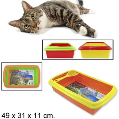 Trade Shop Traysio - Caja de arena para gatos en plástico abierto con tamiz y tapa Trade Shop Traysio - Caja de arena para gatos en plástico abierto con tamiz y tapa