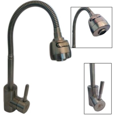 Grifo mezclador de cocina Traesio Satinado Acero Inoxidable - Monomando, Giratorio, Selección de chorro Grifo mezclador de cocina Traesio Satinado Acero Inoxidable - Monomando, Giratorio, Selección de chorro
