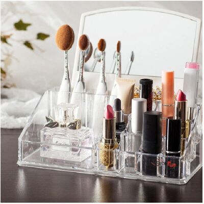 Organizador de Cosméticos JK 7024 Transparente con Espejo - 16 Compartimentos Organizador de Cosméticos JK 7024 Transparente con Espejo - 16 Compartimentos