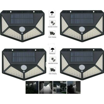 Trade Shop Faretti solari esterni - 4 pezzi, 100 LED, sensore di movimento Trade Shop Faretti solari esterni - 4 pezzi, 100 LED, sensore di movimento