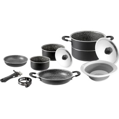 Brunner Pirate Aluminium Kookset - Antiaanbaklaag, Ruimtebesparend - 9+1 Stuks Brunner Pirate Aluminium Kookset - Antiaanbaklaag, Ruimtebesparend - 9+1 Stuks