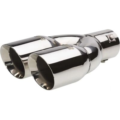 Simoni Racing Stainless Steel Double Round/Angle Exhaust Tip - 34-60mm Mount - 240mm Length Simoni Racing Stainless Steel Double Round/Angle Exhaust Tip - 34-60mm Mount - 240mm Length