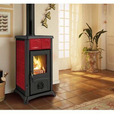 La Nordica GEMMA Estufa de leña empotrada - Estufa de leña con puertas de hierro fundido de alta calidad, exterior en cerámica, 6 kW, Burdeos La Nordica GEMMA Estufa de leña empotrada - Estufa de leña con puertas de hierro fundido de alta calidad, exterior en cerámica, 6 kW, Burdeos